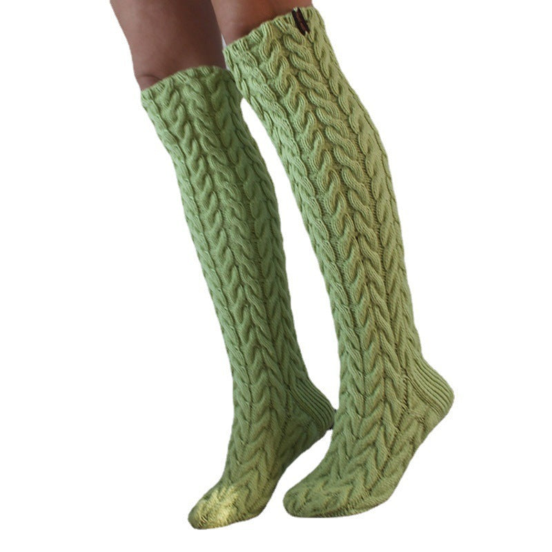 Three-color Twist Mid-calf Knitted Bunching Socks Women