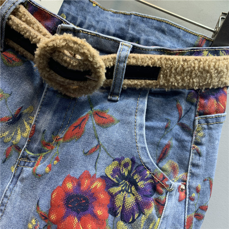 Flower Print Casual Jeans