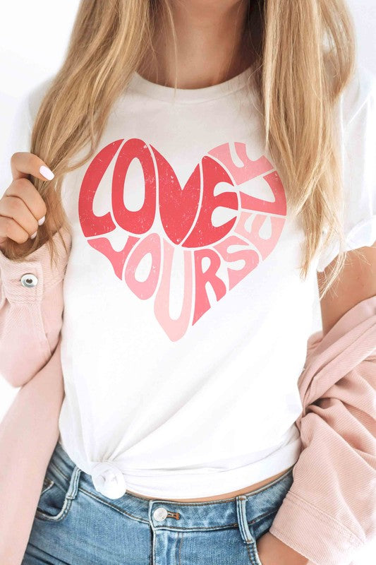 PLUS SIZE - LOVE YOURSELF HEART Graphic T-Shirt