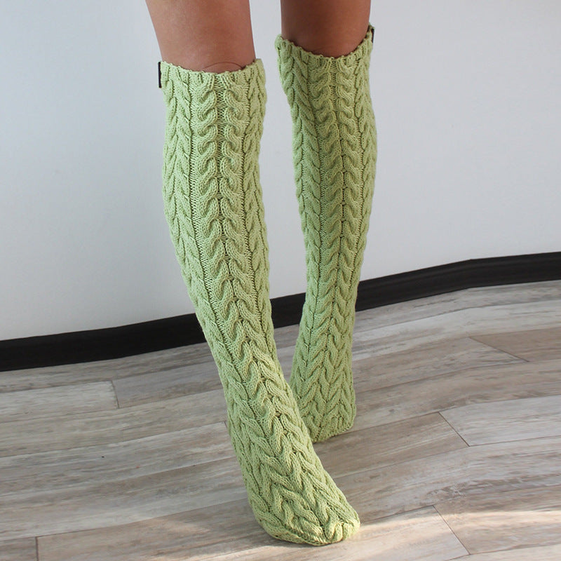 Three-color Twist Mid-calf Knitted Bunching Socks Women