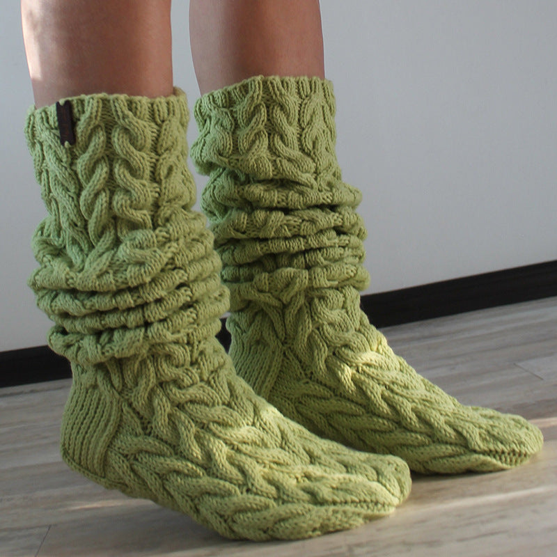 Three-color Twist Mid-calf Knitted Bunching Socks Women