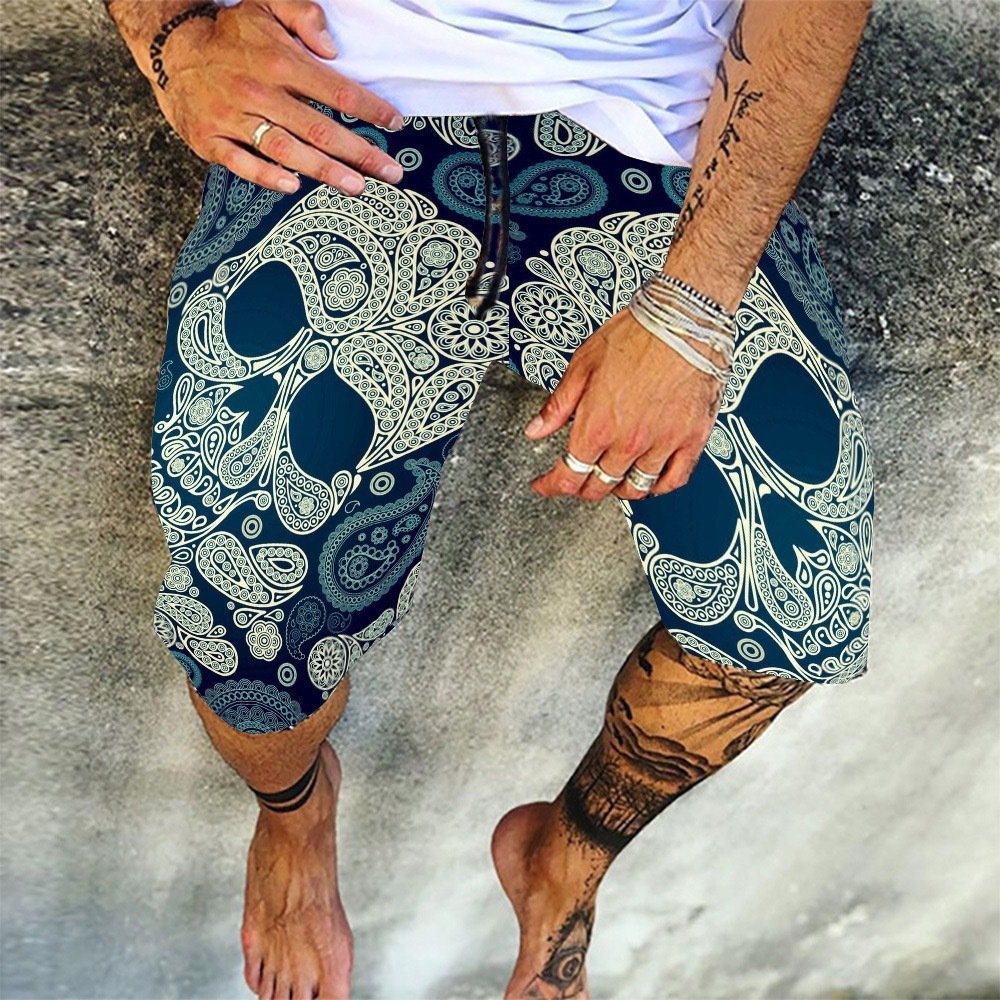 Skull Pattern Printing Digital 3D Casual Quick-drying Beach Pants