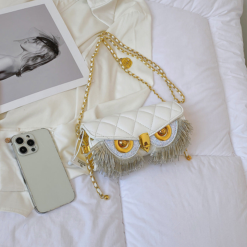 Rhombus Tassel Owl-shaped Shoulder Chain Bag