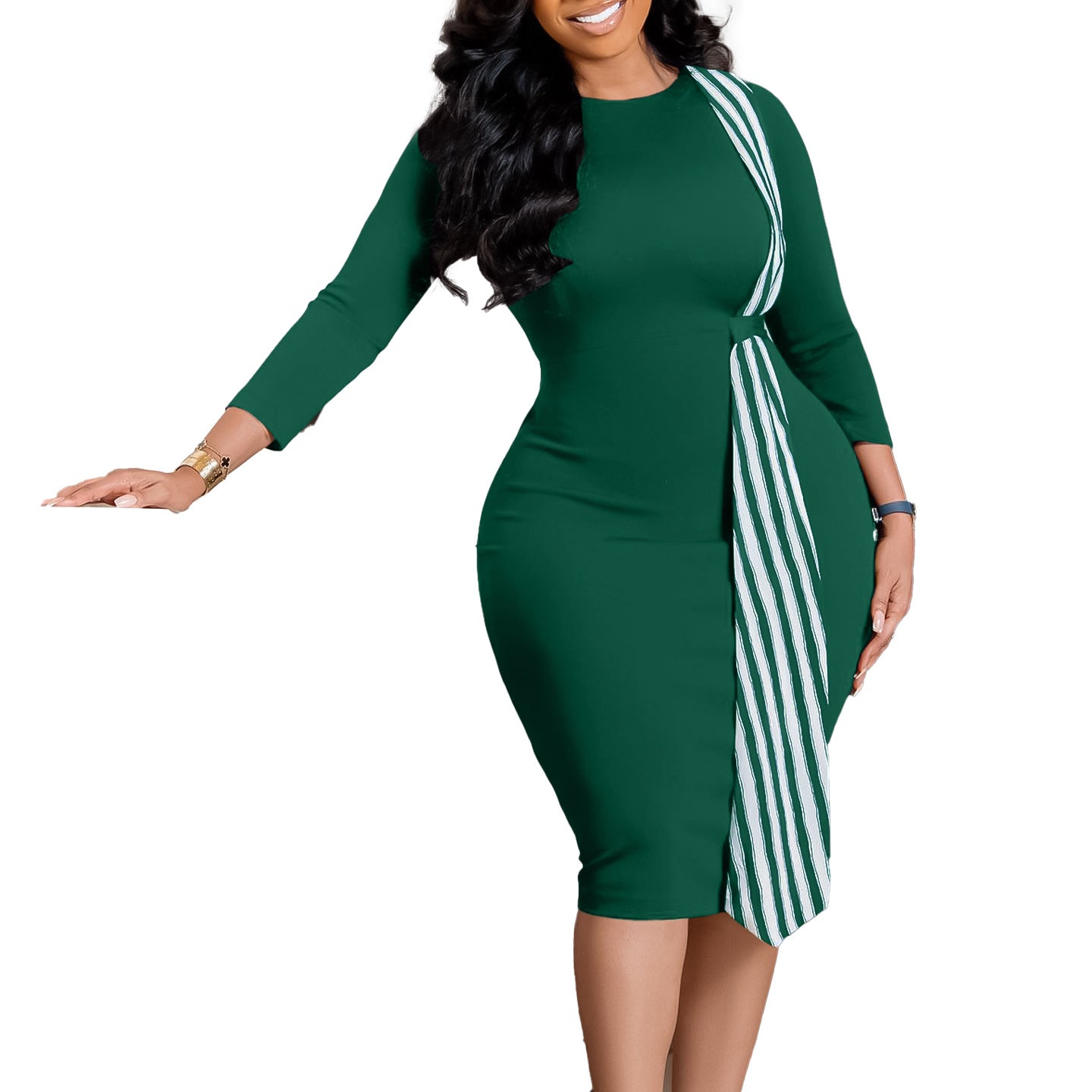 Fashion Hip Slimming Round Neck Pencil Skirt Dress