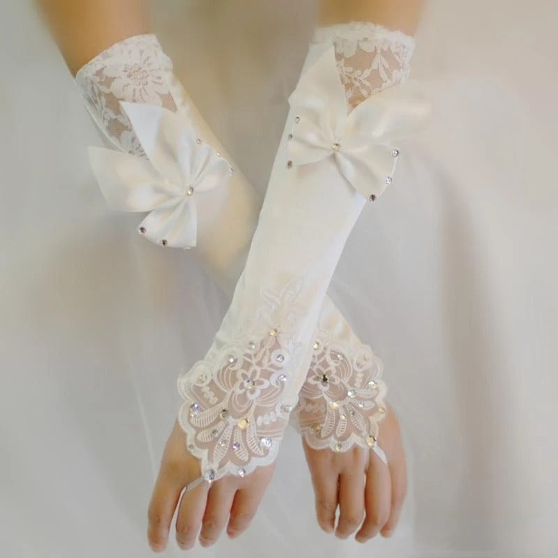 Lace Yarn Bow Gloves For Women