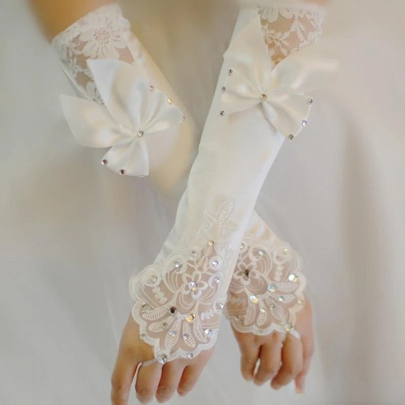 Lace Yarn Bow Gloves For Women