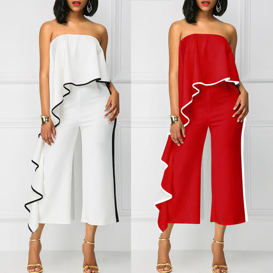 One shoulder wide leg pants