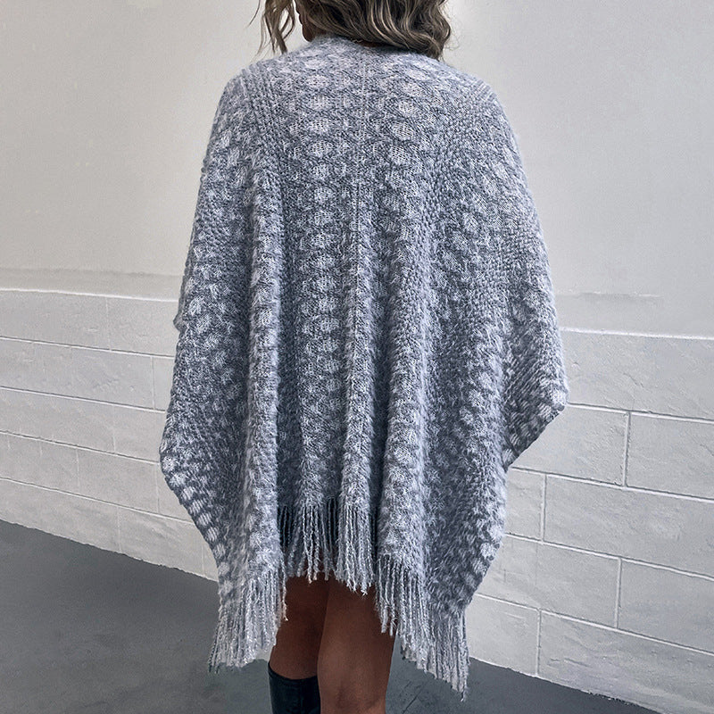 Polyester Yarn Crocheted Hollow Knitted Tassel Cape And Shawl Sweater Women's Cardigan