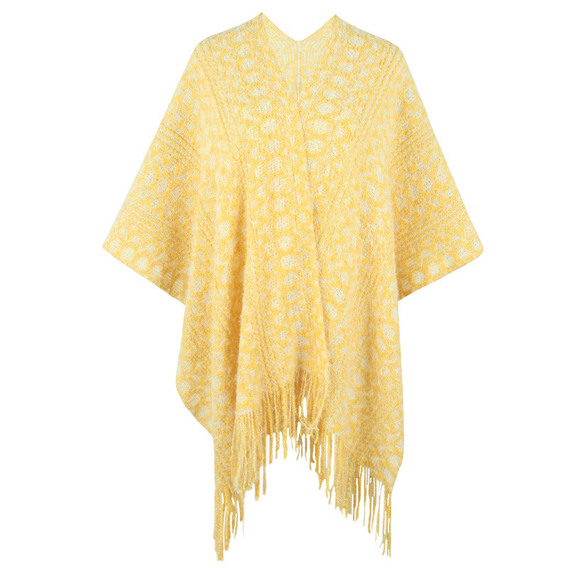 Polyester Yarn Crocheted Hollow Knitted Tassel Cape And Shawl Sweater Women's Cardigan