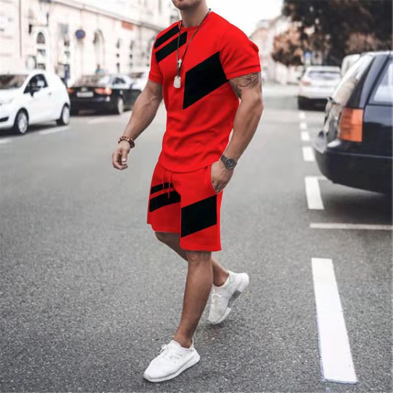 Men's Loose Fashion Casual Round Neck T-shirt Two-piece Set