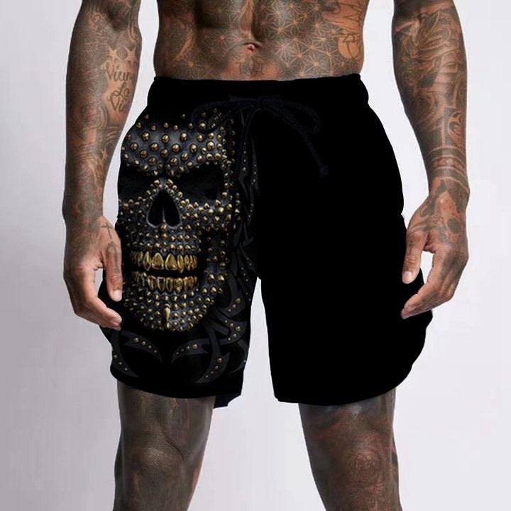 Skull Pattern Printing Digital 3D Casual Quick-drying Beach Pants