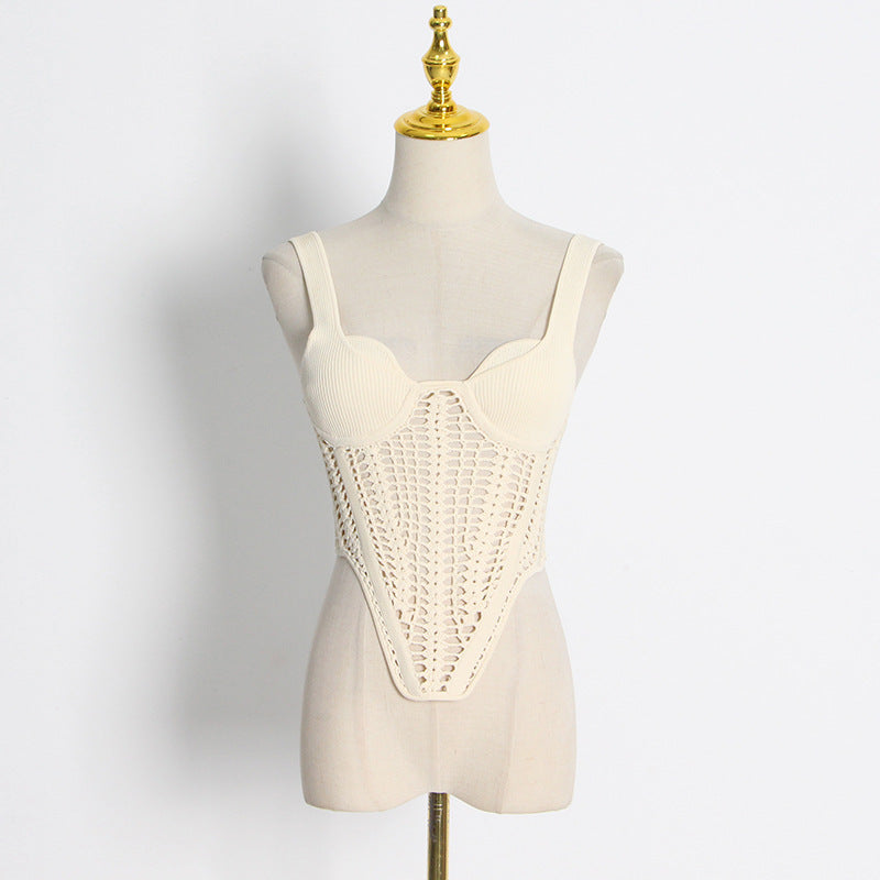 All-match Low-cut Collar Hollow Out See-through Fishbone Vest