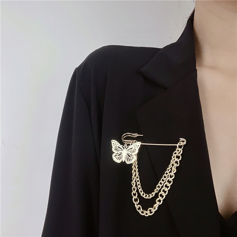 Butterfly Chain Pin Brooch Metal Suit