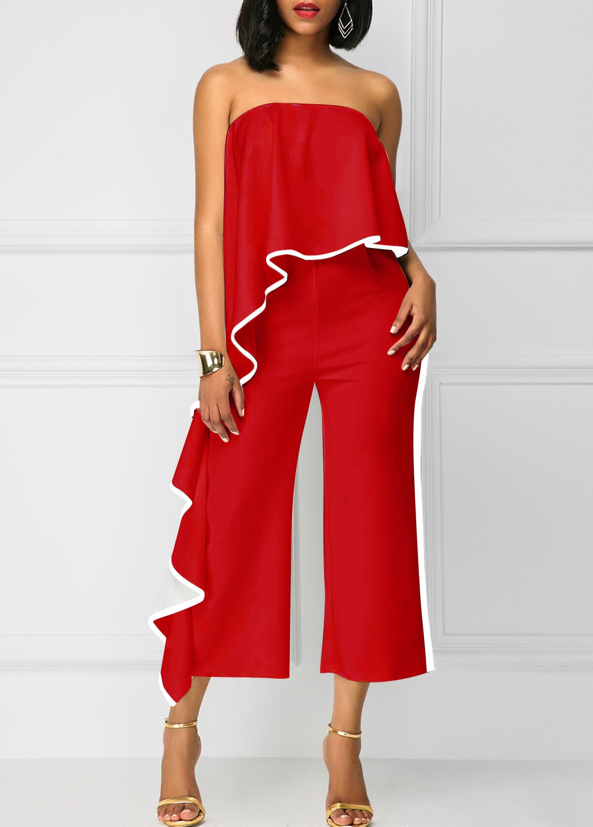 One shoulder wide leg pants