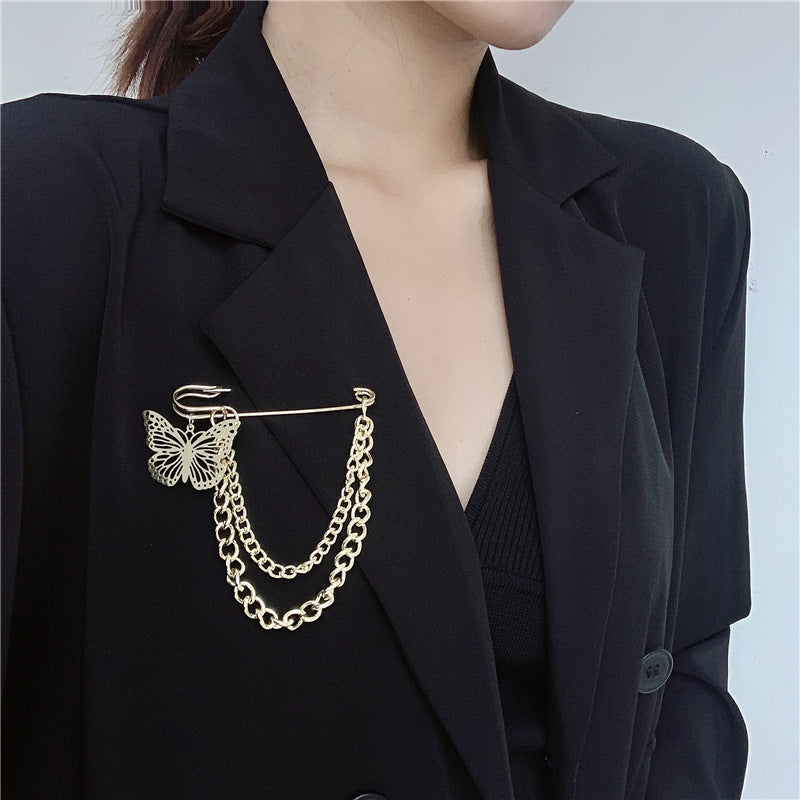 Butterfly Chain Pin Brooch Metal Suit