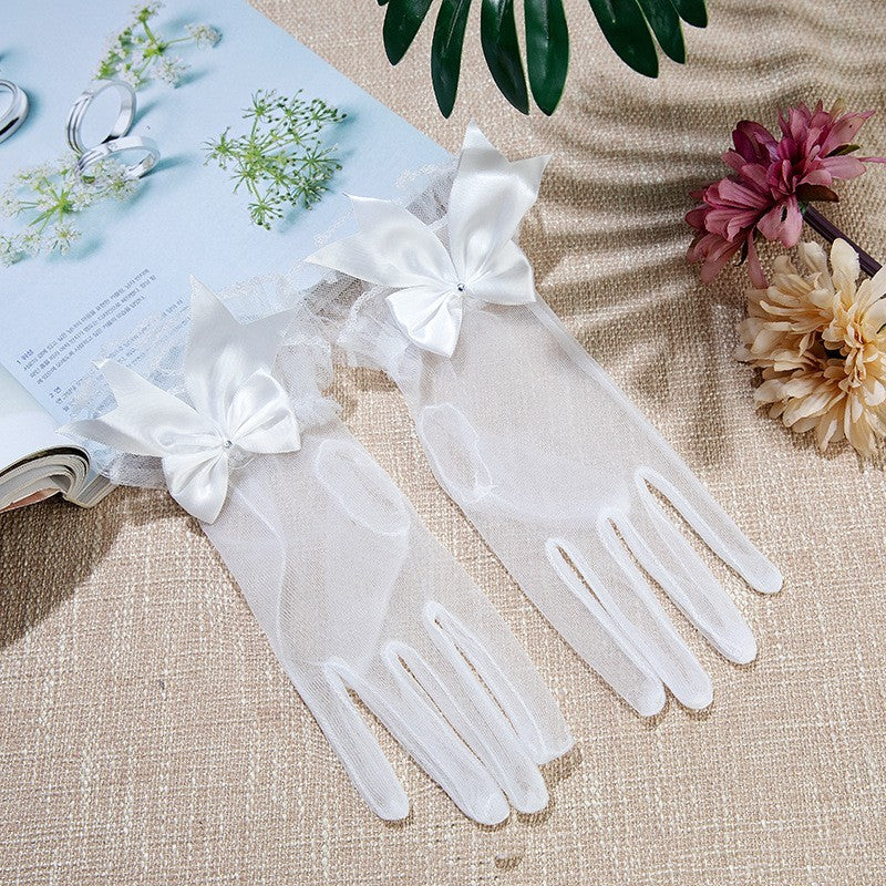 Bridal Wedding Gloves Short Full Finger Crystal Tulle