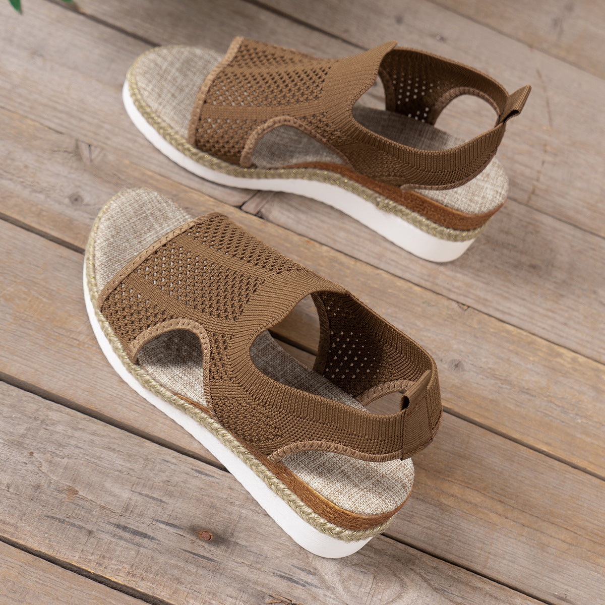 Wedges Sandals Summer Fly Woven Breathable Mesh Shoes