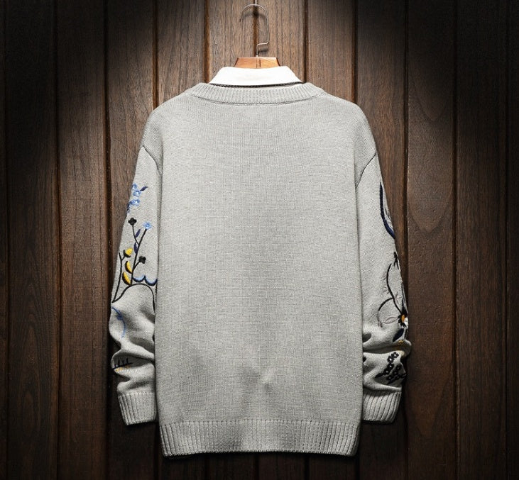 Printed embroidery crew neck sweater