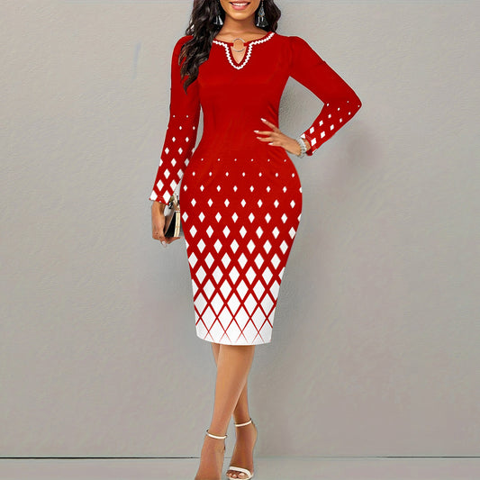 Digital Printing Long Sleeve Temperament Dress Women