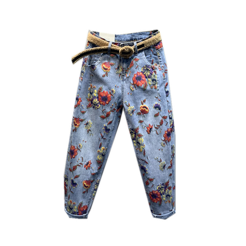 Flower Print Casual Jeans