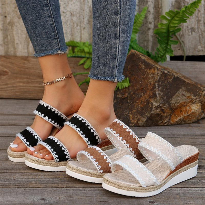 Rope Woven Wedge Slippers