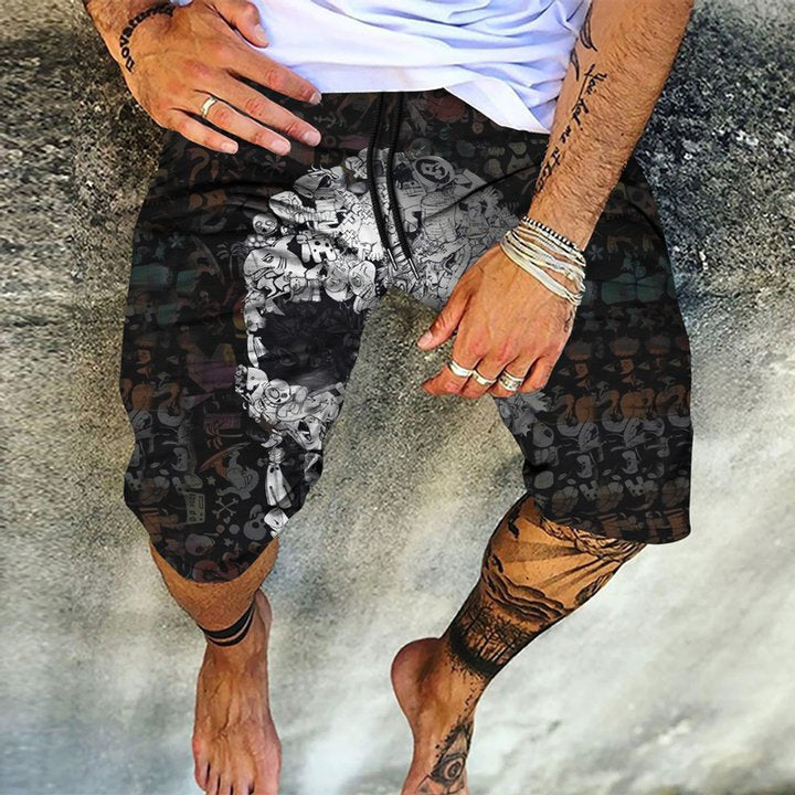 Skull Pattern Printing Digital 3D Casual Quick-drying Beach Pants