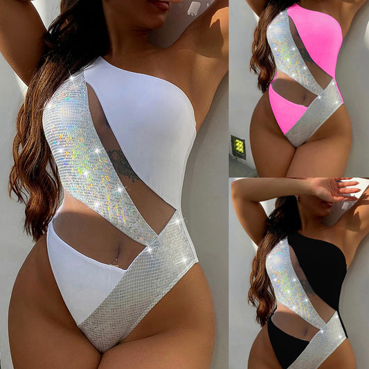 Mesh Splicing Integrated Bikini One Piece