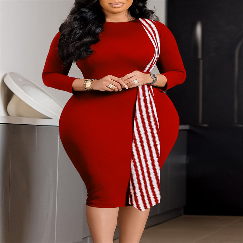 Fashion Hip Slimming Round Neck Pencil Skirt Dress