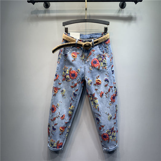 Flower Print Casual Jeans