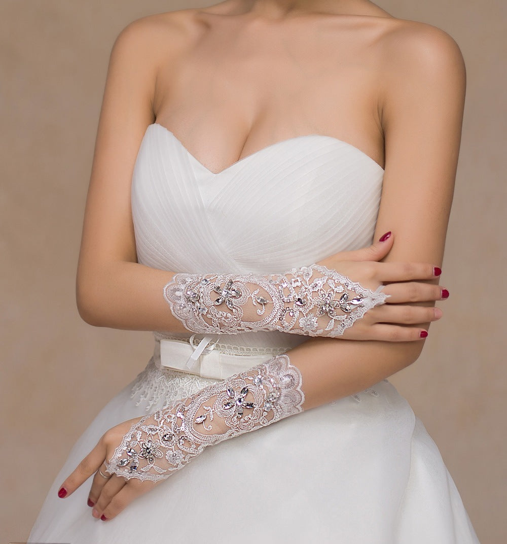 Bridal Lace Sewing Diamond Wedding Gloves Wedding Accessories