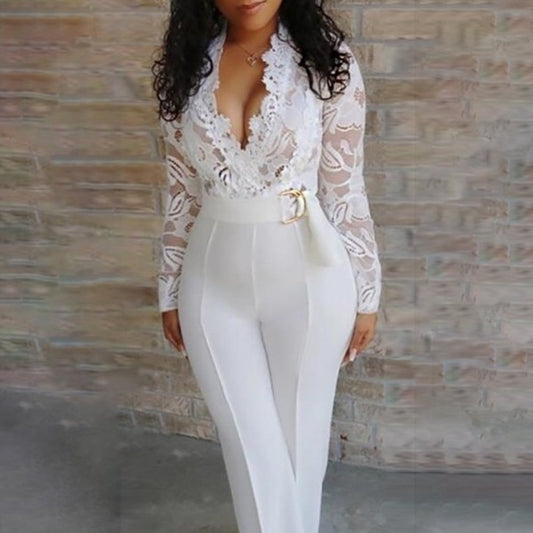 Long Sleeve Lace White Jumpsuit