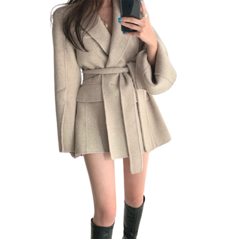 Thin long sleeve woolen coat