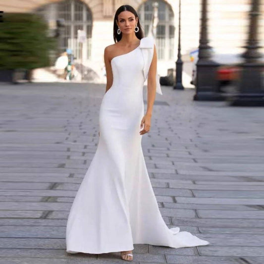 Fishtail Elegant Wedding Dress Slimming Long Shoulder Dress