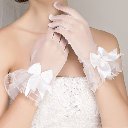 Bridal Wedding Gloves Short Full Finger Crystal Tulle