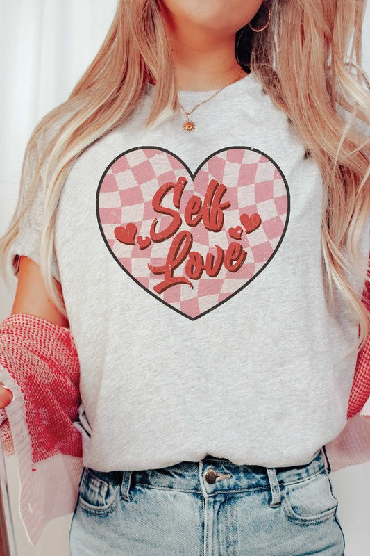 PLUS SIZE - SELF LOVE CHECKERED HEART Graphic Tee