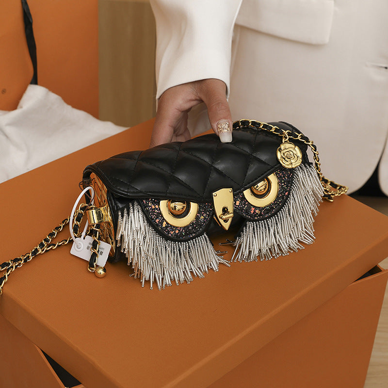 Rhombus Tassel Owl-shaped Shoulder Chain Bag