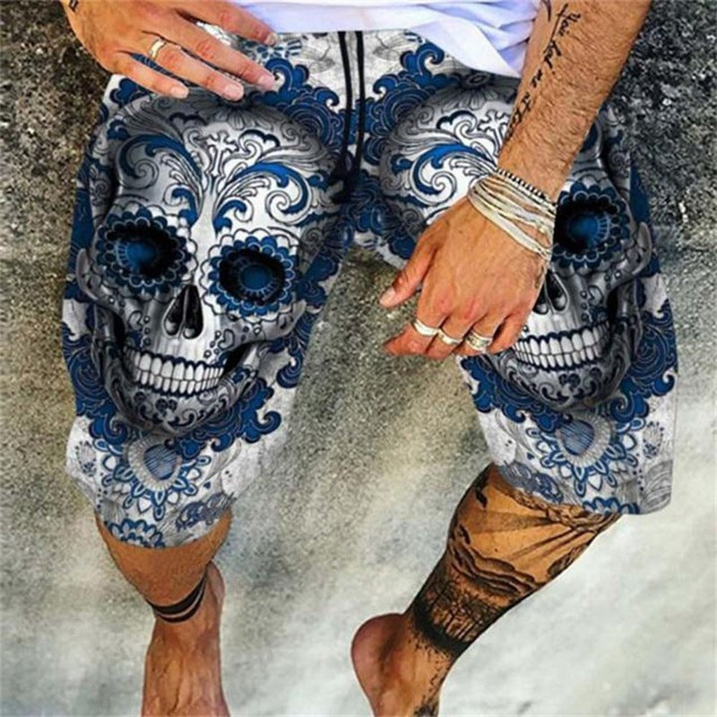 Skull Pattern Printing Digital 3D Casual Quick-drying Beach Pants