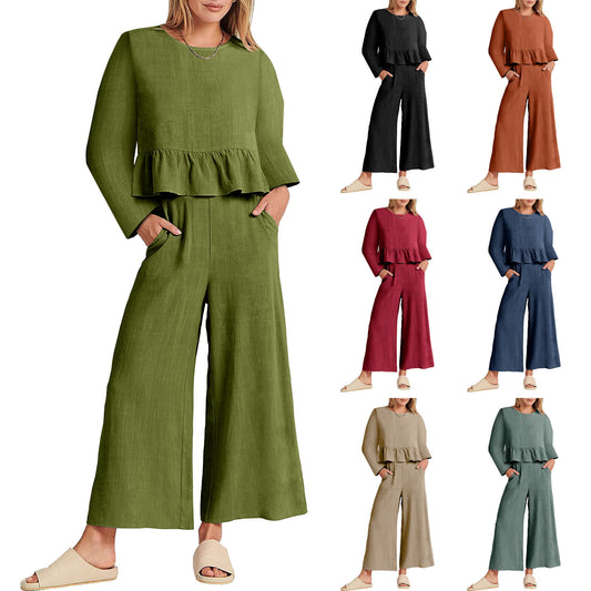 Women's Long Sleeve Pleated Short Sleeves Suit