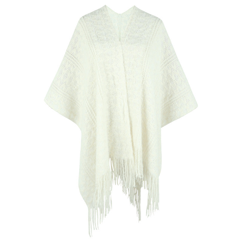 Polyester Yarn Crocheted Hollow Knitted Tassel Cape And Shawl Sweater Women's Cardigan