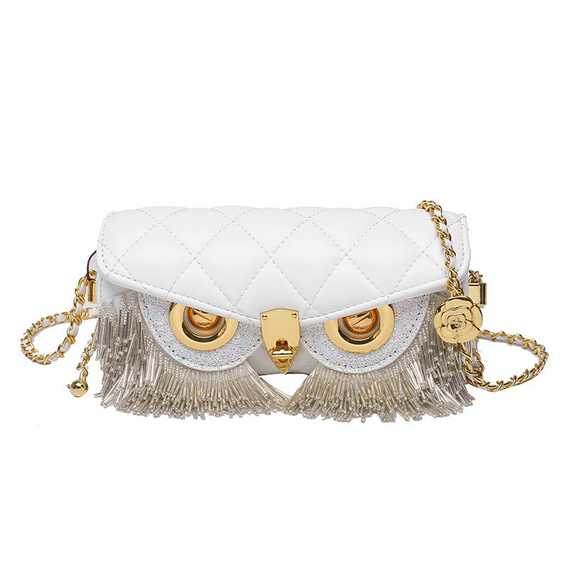 Rhombus Tassel Owl-shaped Shoulder Chain Bag