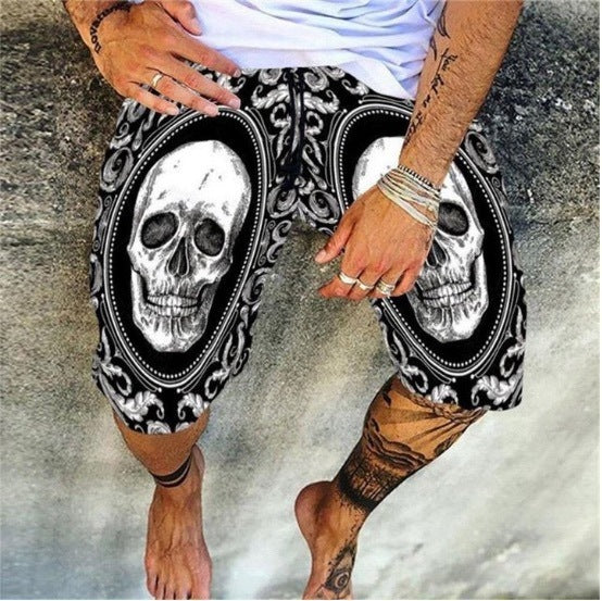 Skull Pattern Printing Digital 3D Casual Quick-drying Beach Pants