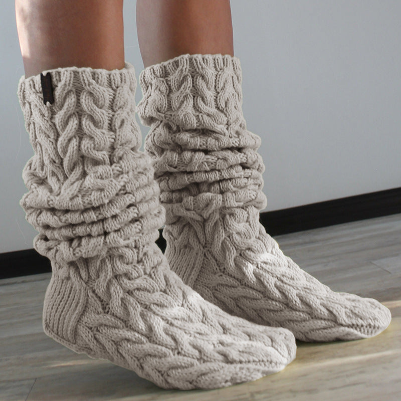 Three-color Twist Mid-calf Knitted Bunching Socks Women