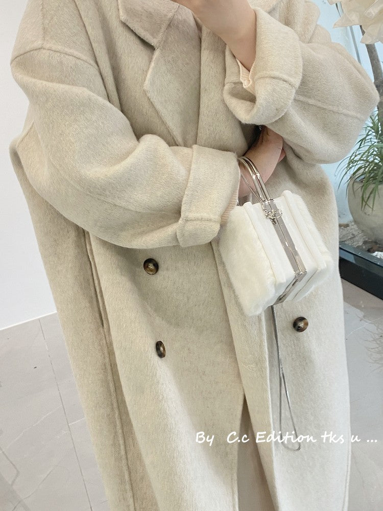 Baby Camel Velvet Double-sided Wool Almond White Coat