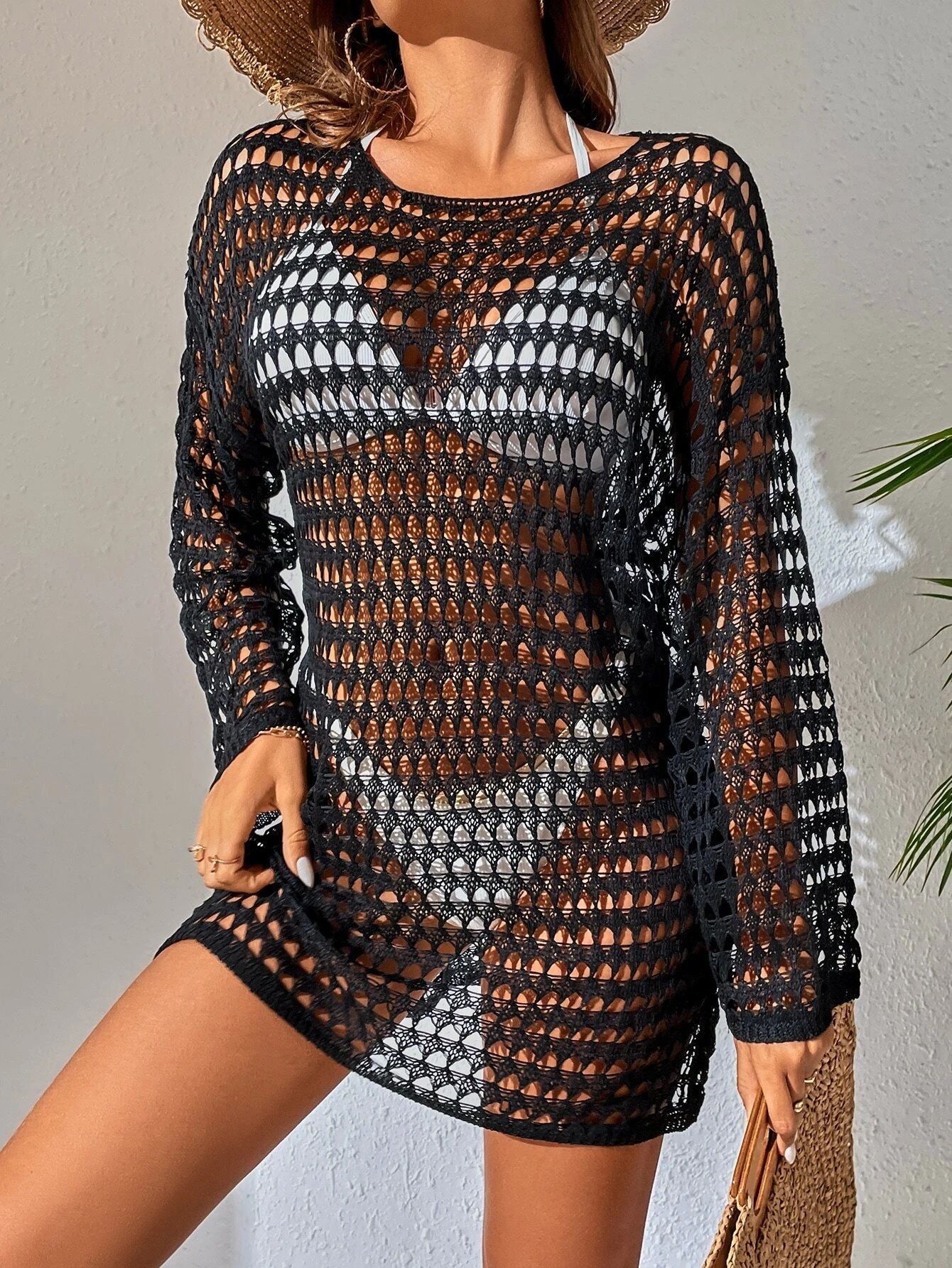 Women's Bikini Blouse Mesh Hollow Out Knitted