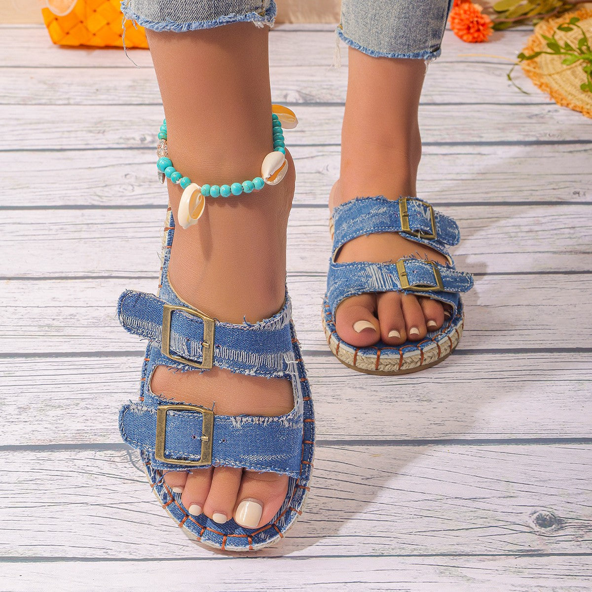 Thick-soled Beach Straw Sandals Plus Size