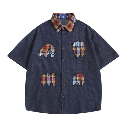 Cartoon Polar Bear Denim Loose Shirt