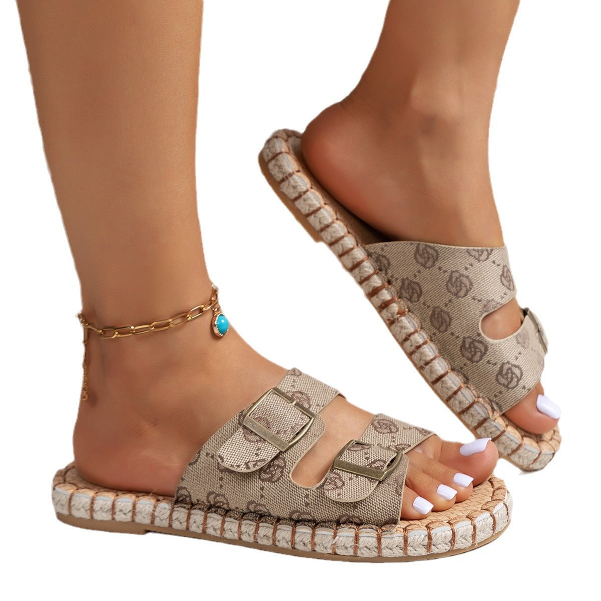 Thick-soled Beach Straw Sandals Plus Size