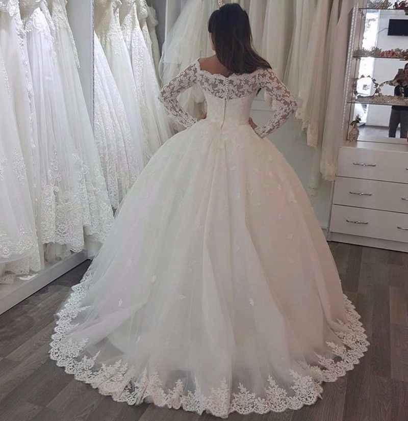 One-shoulder Long-sleeved Lace Bridal Wedding Dress