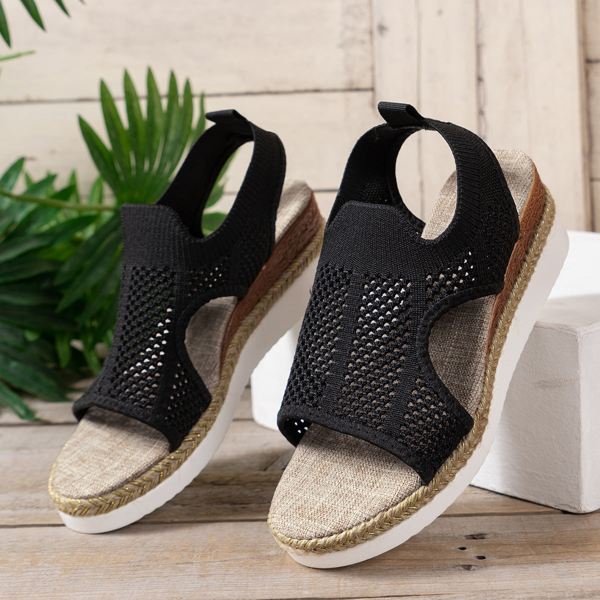 Wedges Sandals Summer Fly Woven Breathable Mesh Shoes