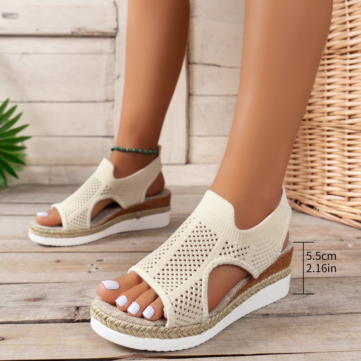 Wedges Sandals Summer Fly Woven Breathable Mesh Shoes